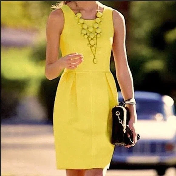Sunshine Yellow J.Crew Basketweave Cotton Blend Dress - Picture 1 of 11